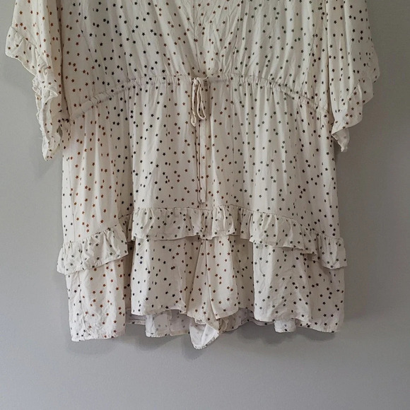 Storia Romper Women Large Cream Multicolor Stars Ruffle Boho Coastal Cowgirl - Picture 9 of 12